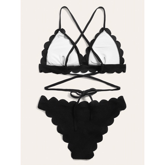 Scalloped bikini black wrap around swimsuit - Picture 2 of 3